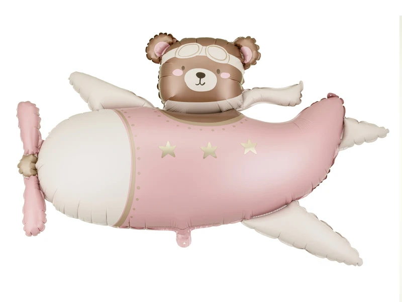 Foil balloon Bear in Airplane, light pink