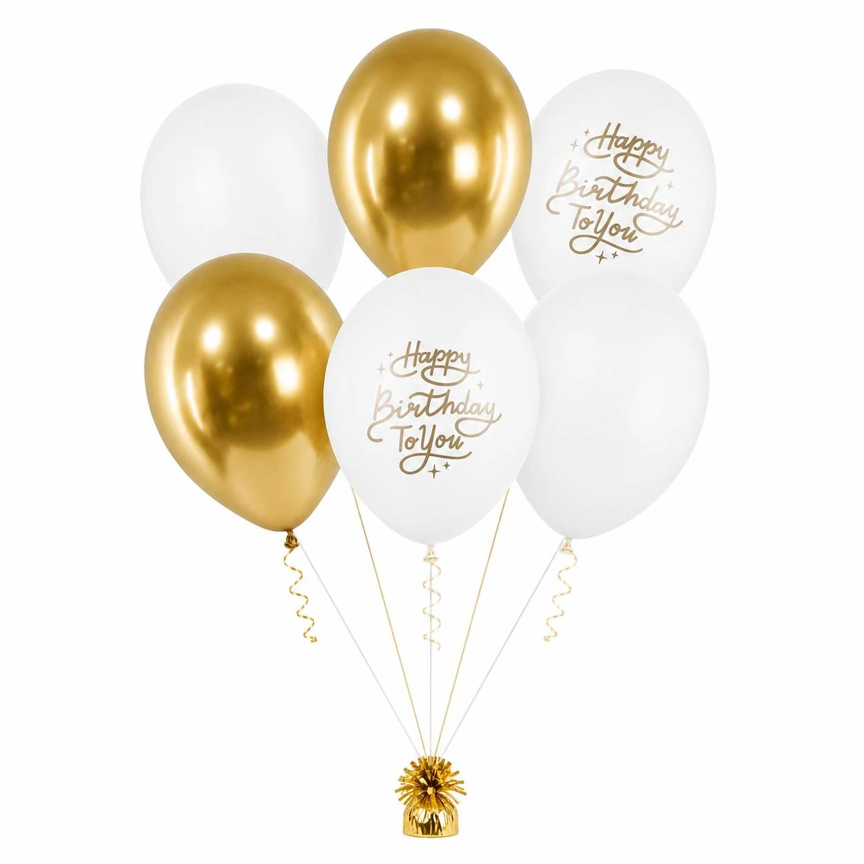 Happy Birthday White & Gold Balloon Set
